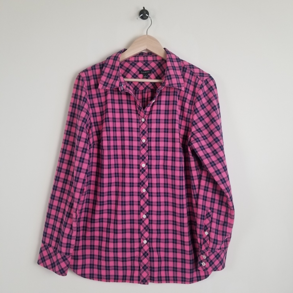 Talbots Plaid Long Sleeve Shirt Large